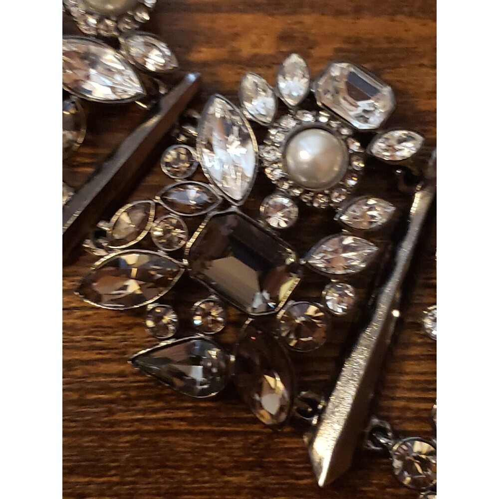 Givenchy Statement Necklace Smoky Grey Clear Rhinestone Faux Pearl Chunky Runway - Picture 11 of 16